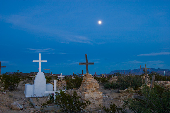 1 Terlingua Cemetery gravestones under full moon KAC110502